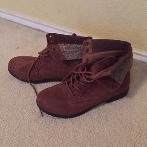 Camel Lace up Boots - faux suede - AZ New York